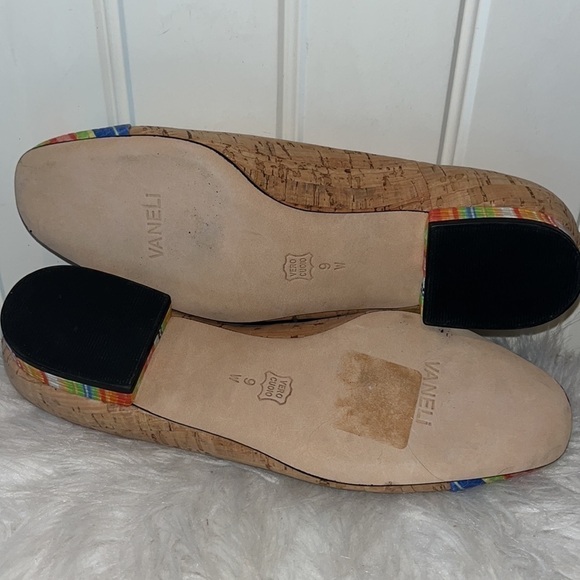 VANELI Natural Cork & Multi Color Captoe Rainbow Stripe Flat size 9 Italy - Picture 12 of 17